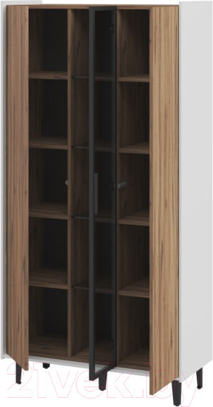 Изображение товара Шкаф с витриной Мебель-Неман Модена МН-048-01-Ц3 (дуб эллисон темный/белый гладкий/черный/графит)