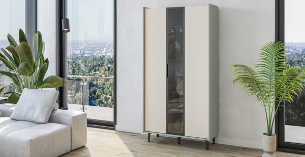 Изображение товара Шкаф с витриной Мебель-Неман Модена МН-048-01-Ц2 (персидский жемчуг/лунный камень/черный/графит)