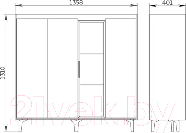 Изображение товара Шкаф с витриной Мебель-Неман Модена МН-048-02-Ц2 (персидский жемчуг/лунный камень/черный/графит)