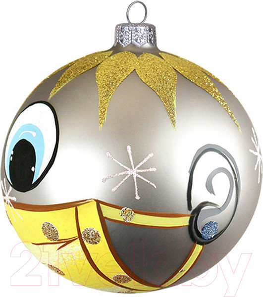 Изображение товара Шар новогодний Декарт Смайлик 8Ш0092 (10см, серебристый)