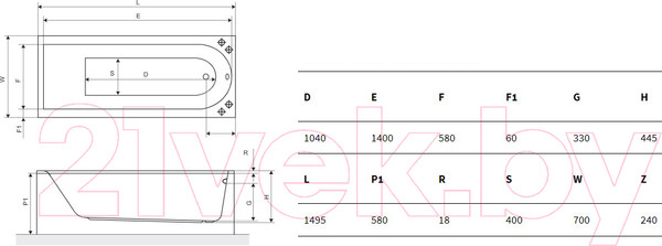 Изображение товара Ванна акриловая Excellent Aurum Slim 170x70 (без ножек)
