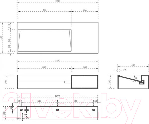 Изображение товара Тумба с умывальником Abber Stein AS2640-1.2 R (подвесной, белый матовый)