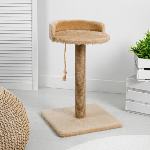 Изображение товара Лежанка-когтеточка Leader Toys Круг с квадратной платформой с кошачьей мятой / МТ14030 (коричневый)