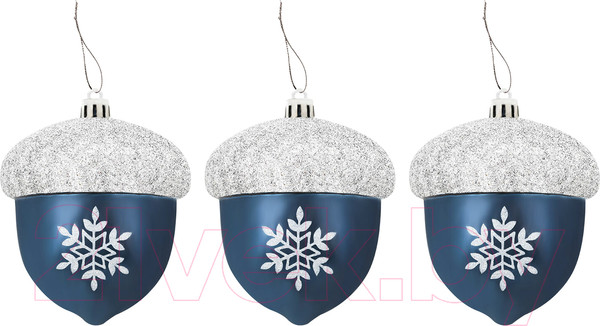 Изображение товара Набор елочных игрушек Золотая сказка Желуди / 591997 (3шт, темно-синий/серебристый)
