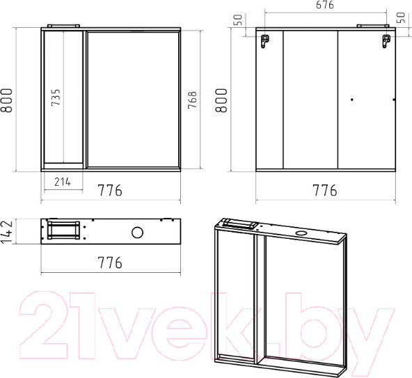 Изображение товара Шкаф с зеркалом для ванной Brevita Balaton 80 L / BAL-04080-01-01Л (серый)