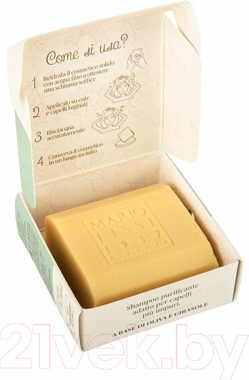 Изображение товара Твердый шампунь для волос Mario Fissi 1937 Purificante Очищающий С маслами мяты и мандарина (50г)