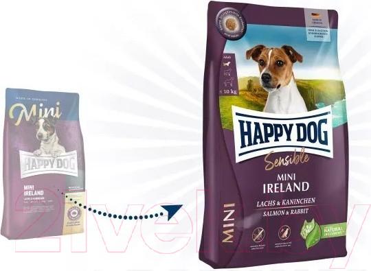 Изображение товара Сухой корм для собак Happy Dog Sensible Mini Ireland лосось кролик / 61221 (10кг)