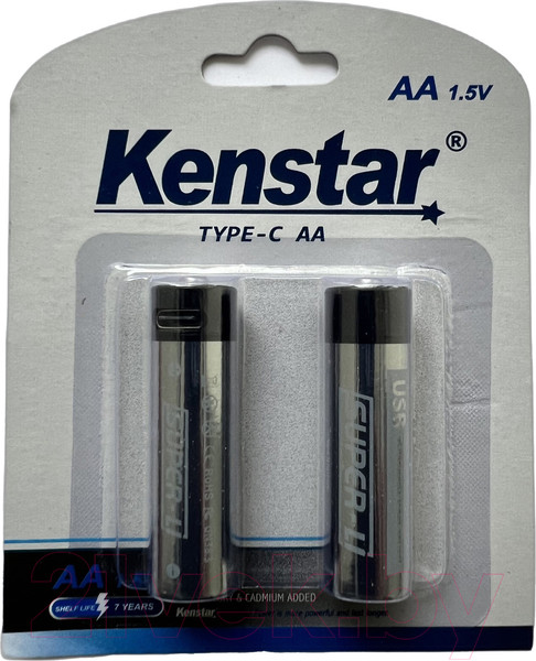 Изображение товара Комплект аккумуляторов Kenstar AA Li-ion 1800mAh BL-2 / KS-Li/AA-1800-BL2 (с разъемом зарядки Type-C)