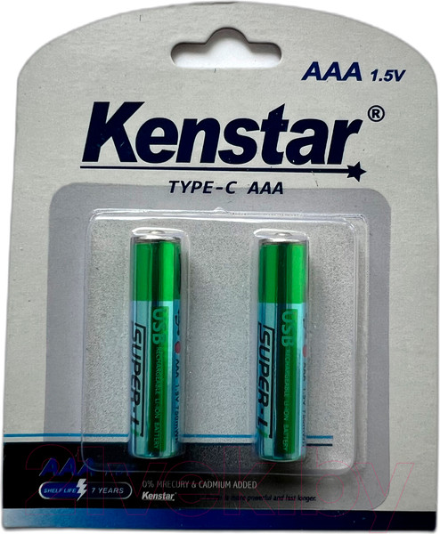Изображение товара Комплект аккумуляторов Kenstar Li-ion 600mAh с разъемом зарядки Type-C BL-2/KS-Li/AAA-600-BL2
