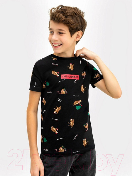 Изображение товара Футболка детская Mark Formelle 113379 (р.116-60, ленивцы на черном)