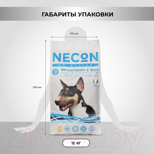 Изображение товара Сухой корм для собак Necon Для взрослых собак всех пород с индейкой и рисом / NECN11 (12кг)