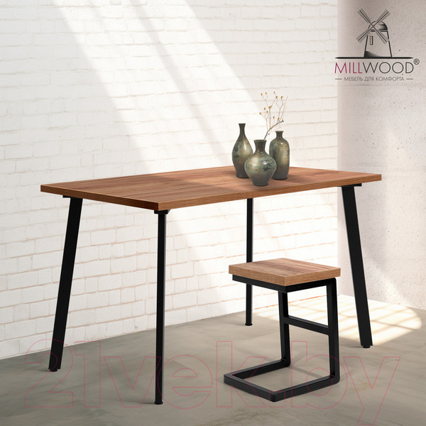 Изображение товара Обеденный стол Millwood Шанхай 120x70x75 (дуб табачный Craft/металл черный)