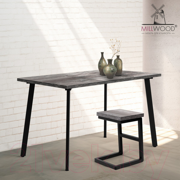 Изображение товара Обеденный стол Millwood Шанхай 120x70x75 (сосна пасадена/металл черный)