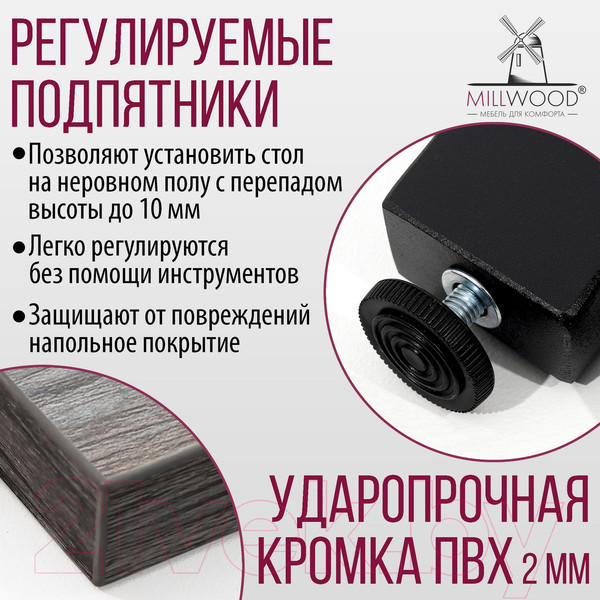 Изображение товара Обеденный стол Millwood Шанхай 120x70x75 (сосна пасадена/металл черный)