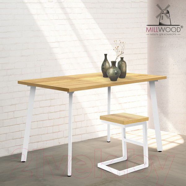 Изображение товара Обеденный стол Millwood Шанхай 120x70x75 (дуб золотой Craft/металл белый)