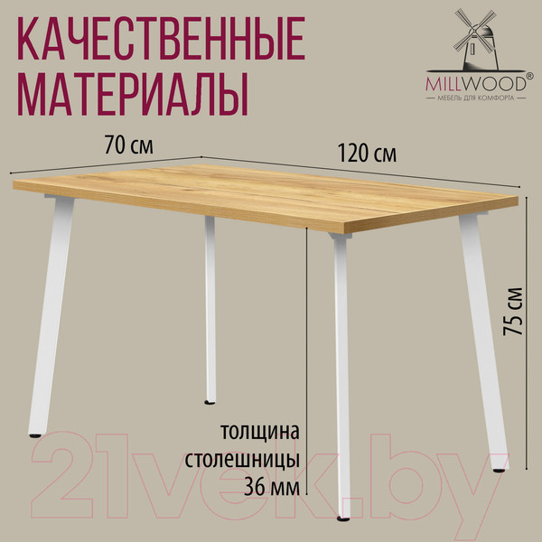 Изображение товара Обеденный стол Millwood Шанхай 120x70x75 (дуб золотой Craft/металл белый)