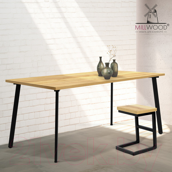 Изображение товара Обеденный стол Millwood Шанхай 160x80x75 (дуб золотой Craft/металл черный)