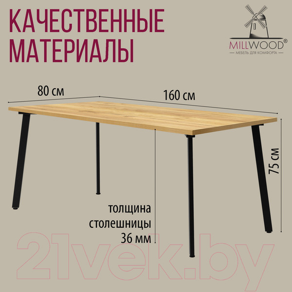 Изображение товара Обеденный стол Millwood Шанхай 160x80x75 (дуб золотой Craft/металл черный)