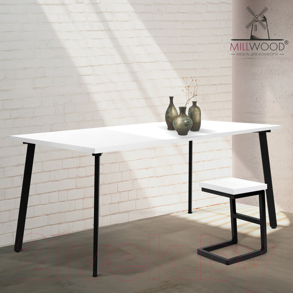 Изображение товара Обеденный стол Millwood Шанхай 160x80x75 (белый/металл черный)