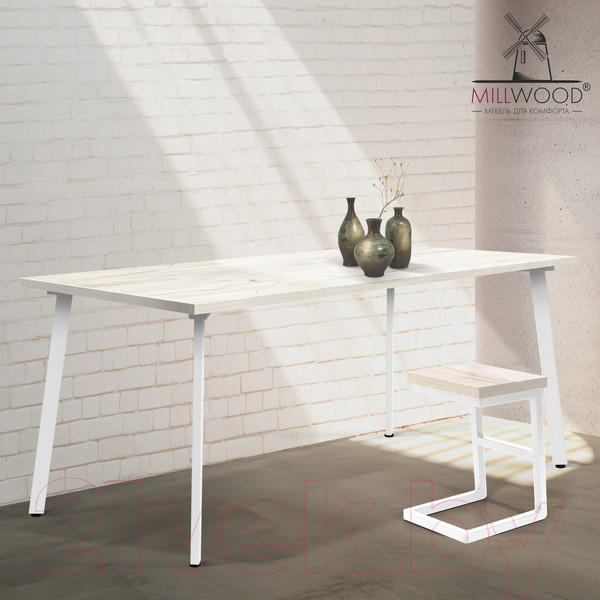 Изображение товара Обеденный стол Millwood Шанхай 160x80x75 (дуб белый Craft/металл белый)