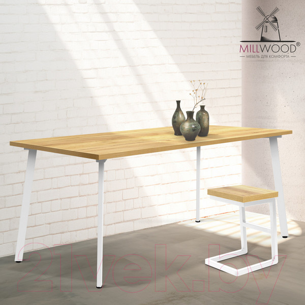 Изображение товара Обеденный стол Millwood Шанхай 160x80x75 (дуб золотой Craft/металл белый)