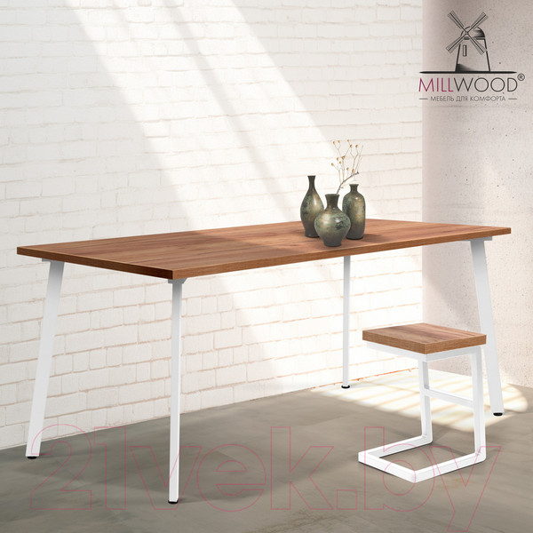 Изображение товара Обеденный стол Millwood Шанхай 160x80x75 (дуб табачный Craft/металл белый)