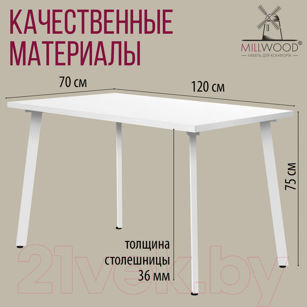 Изображение товара Обеденный стол Millwood Шанхай 120x70x75 (белый/металл белый)