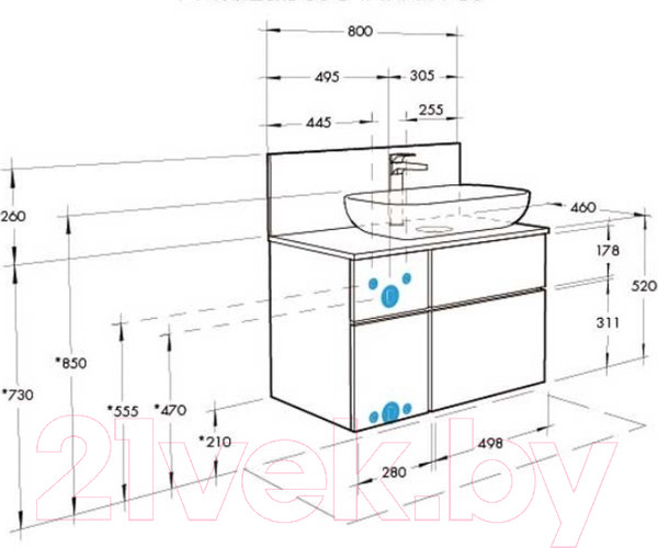 Изображение товара Тумба с умывальником Акватон Мишель 80 (1A2445K3MIDU0)