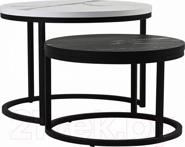 Изображение товара Комплект журнальных столиков Мир стульев №6 60x60 (белый мрамор/черный муар)