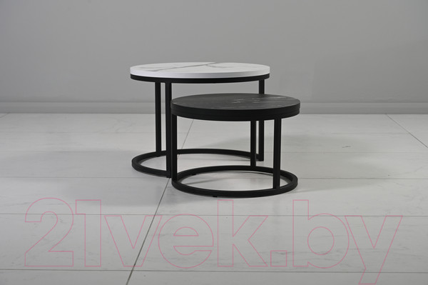 Изображение товара Комплект журнальных столиков Мир стульев №6 60x60 (белый мрамор/черный муар)