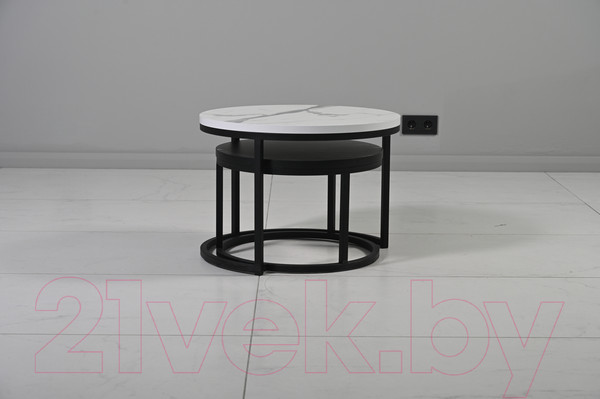 Изображение товара Комплект журнальных столиков Мир стульев №6 60x60 (белый мрамор/черный муар)