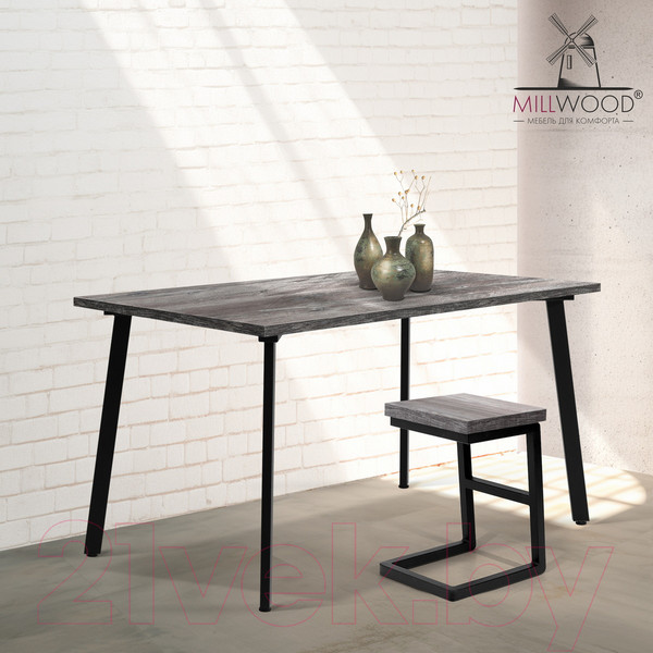 Изображение товара Обеденный стол Millwood Шанхай 130x80x75 (сосна пасадена/металл черный)