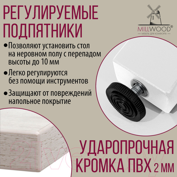 Изображение товара Обеденный стол Millwood Шанхай 130x80x75 (дуб белый Craft/металл белый)