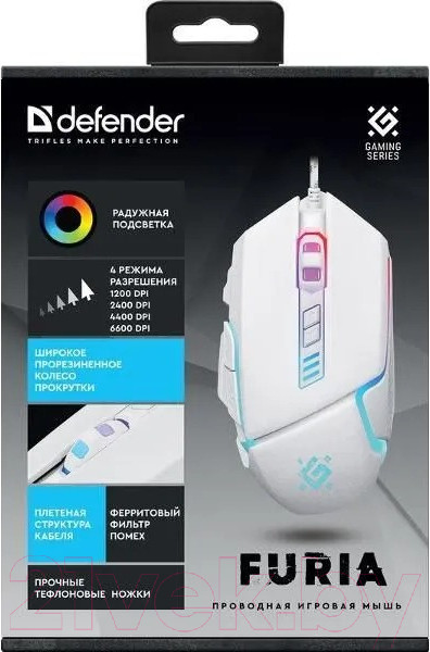 Изображение товара Мышь Defender Furia GM-543 Rainbow / 52544 (белый)