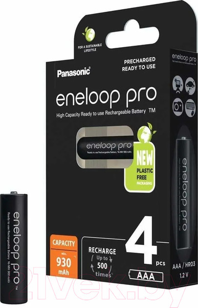 Изображение товара Комплект аккумуляторов Panasonic Eneloop Pro AAA 930 4BP / BK-4HCDE/4BE