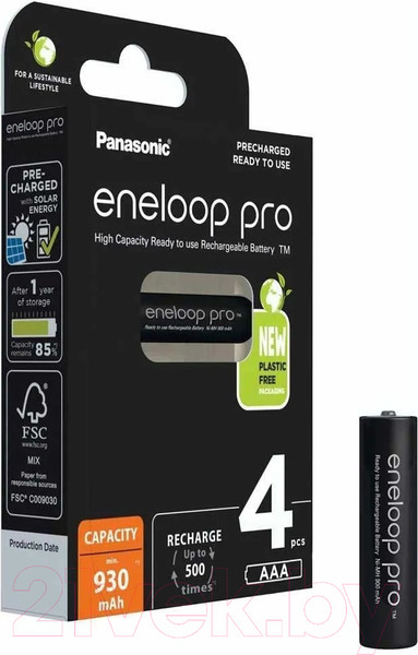 Изображение товара Комплект аккумуляторов Panasonic Eneloop Pro AAA 930 4BP / BK-4HCDE/4BE