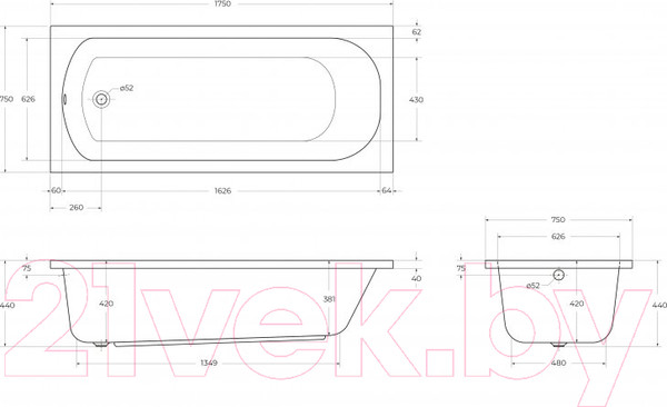 Изображение товара Ванна акриловая Cezares ECO-175-75-41-W37