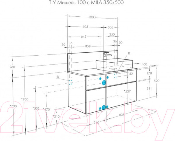 Изображение товара Тумба с умывальником Акватон Мишель 100 (1A2441K3MIDU0)