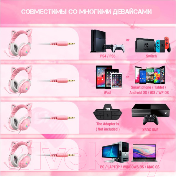 Изображение товара Наушники детские Onikuma X11 Rose Cat