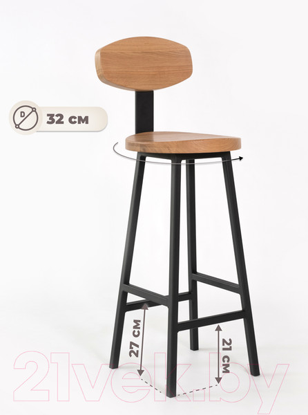 Изображение товара Стул барный Stal-Massiv SMH-S65 со спинкой (дуб натуральный/черный)