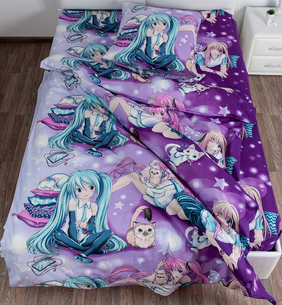 Изображение товара Комплект постельного белья Milanika Аниме 1.5сп подростковый с наволочкой 70x70 (бязь)