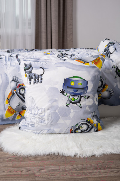Изображение товара Комплект постельного белья Milanika Город роботов 1.5сп подростковый с наволочкой 70x70 (бязь)