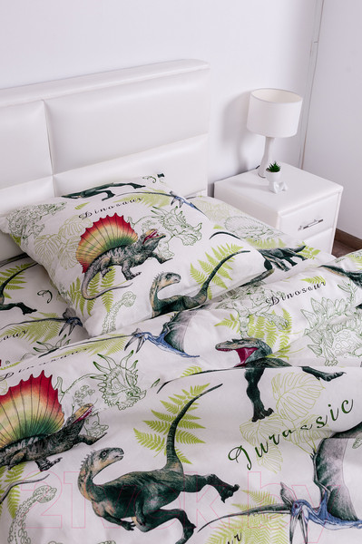 Изображение товара Комплект постельного белья Milanika Динозавры 1.5сп подростковый с наволочкой 70x70 (бязь)