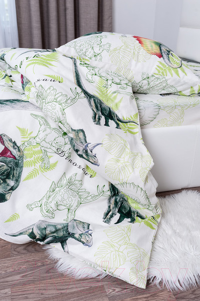 Изображение товара Комплект постельного белья Milanika Динозавры 1.5сп подростковый с наволочкой 70x70 (бязь)