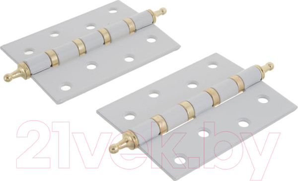 Изображение товара Комплект петель дверных Ренц IN100-4BB CH W/PB (2шт, белый/латунь блестящая)