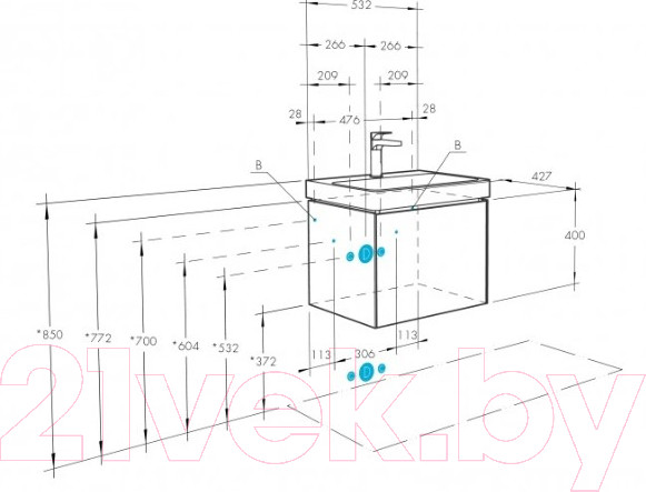 Изображение товара Тумба с умывальником Акватон Асти 55 (1A2631K0AX2B0)