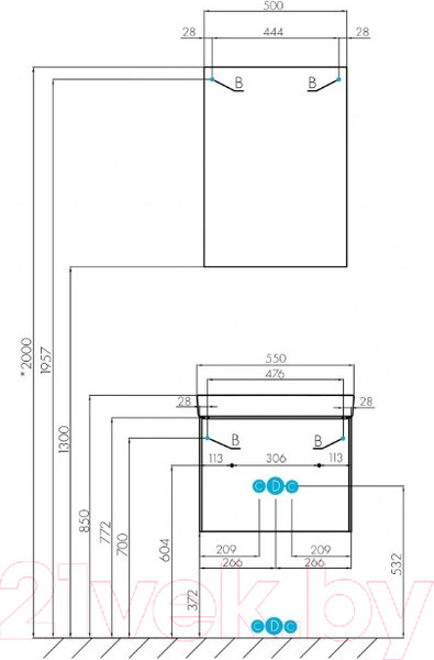 Изображение товара Тумба с умывальником Акватон Асти 55 (1A2631K0AX2B0)