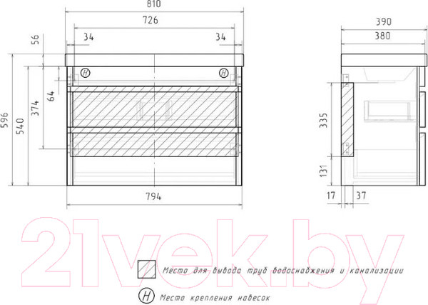 Изображение товара Тумба под умывальник EQUIL Eltoro 80.2Y (подвесная)