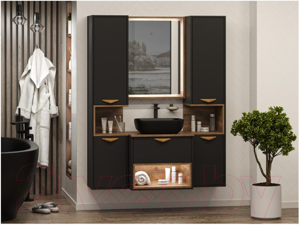 Изображение товара Тумба под умывальник Brevita Bergen 60 / BER-07060-19-02-1Я (черный/темное дерево)