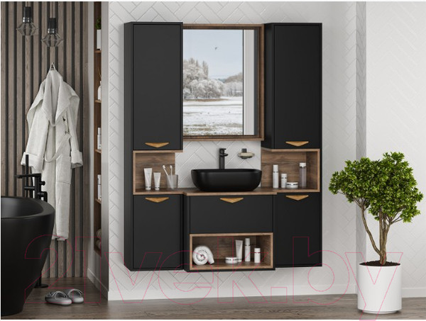 Изображение товара Тумба под умывальник Brevita Bergen 60 / BER-07060-19-02-1Я (черный/темное дерево)